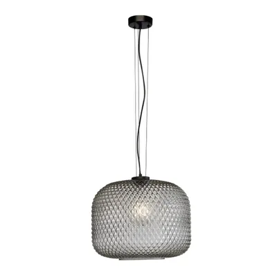 Lampadario elegante in vetro cristallo grigio fumè, lampadina E27, 40x150cm