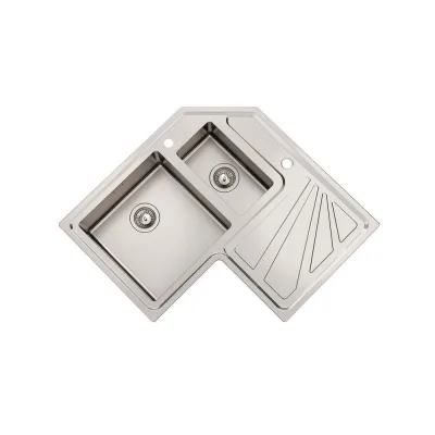 Foster Lavello ad angolo una vasca con vaschetta e gocciolatoio 3308 050 finitura acciaio inox da 83x83 cm