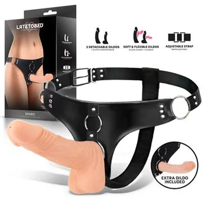 Strap-On Latetobed Sparo con 2 Dildo Realistici Removibili Harness Regolabile Senza Vibrazione