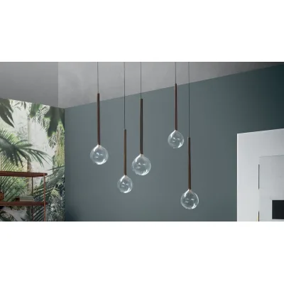 Bonaldo Lampada a sospensione 5 luci Sofì in metallo ottone brunito e vetro ambrato