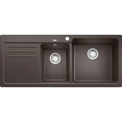 Blanco Lavello una vasca con gocciolatoio sx NAYA 8 S 1525786 finitura caffè da 116x50 cm - Sopratop