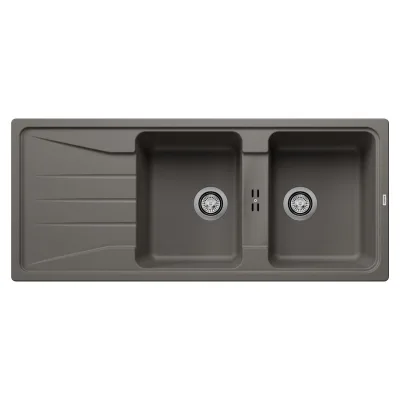 Blanco Lavello due vasche con gocciolatoio SONA 8 S 1527339 finitura grigio vulcano da 116x50 cm - Sopratop