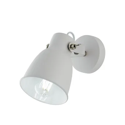 Applique in metallo bianco, interno bianco, rifiniture in nichel, 1 luce E27, 22x10cm