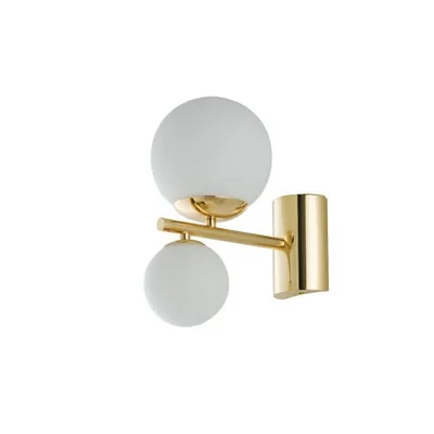 Applique luxury in metallo oro e vetro soffiato bianco, 2 diffusori, 29x15cm