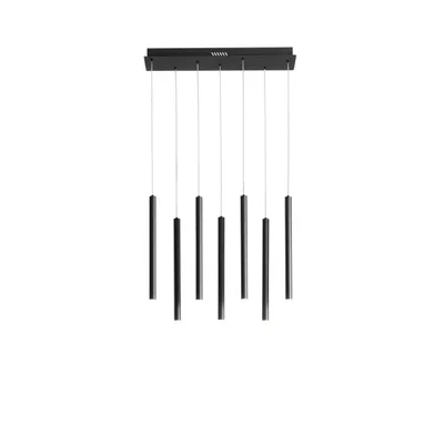 Sospensione moderna in metallo nero, 7 pendenti LED 35W, CCT, 56.5x200cm