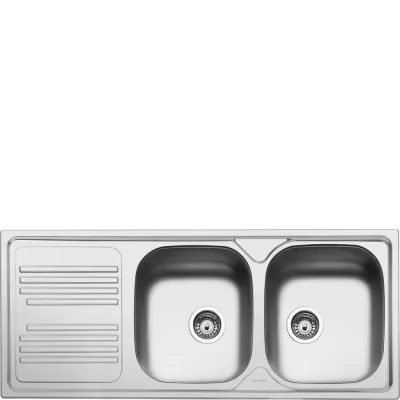 Smeg Lavello due vasche con gocciolatoio a sinistra LYP116S finitura acciaio inox da 116 cm - IN PROMOZIONE FINO AL 30/06