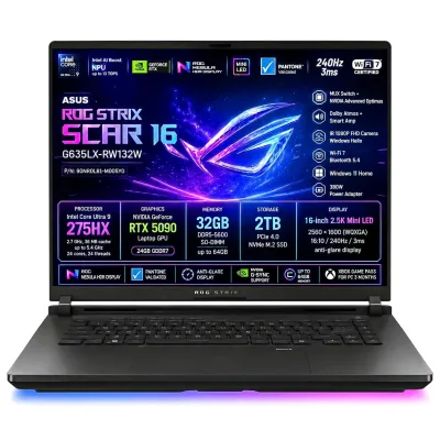 ASUS ROG Strix SCAR 16 G635LX-RW132W Intel Core Ultra 9 275HX Intel AI Boost NPU 32GB NVIDIA GeForce RTX 5090 SSD 2TB 16'' 2.5K WQXGA Win11 Home