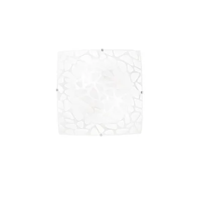 Plafoniera in vetro bianco satinato, decorazione a sassi, 2 luci E27, 30x30cm