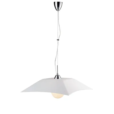 Lampadario a sospensione in vetro bianco con finiture cromo, 1 luce E27, 50x120cm