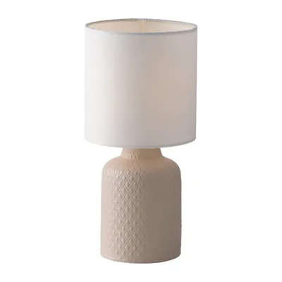 Lumetto in ceramica decorata rosa, paralume in tessuto, 1 luce E14, 15x32cm