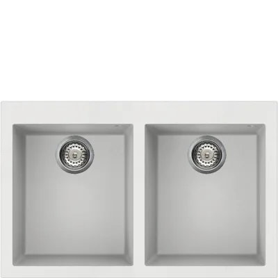 Smeg S Lavello due vasche VZ3434B finitura bianco da 79x50 cm - Sopratop