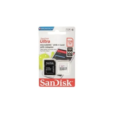 Scheda Memoria Sandisk Ultra Micro SDXC Scheda 128 GB UHS-I U1 Classe 10 100 MB/s + Adattatore SD SDSQUNR-128G-GN3MA