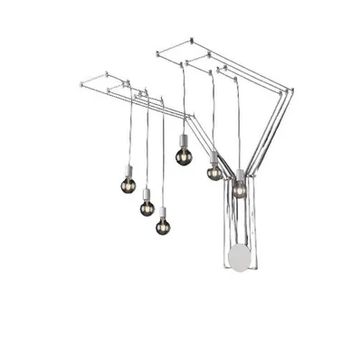 Plafoniera moderna in metallo bianco, cavo regolabile, 6 lampadine E27, 19x500cm