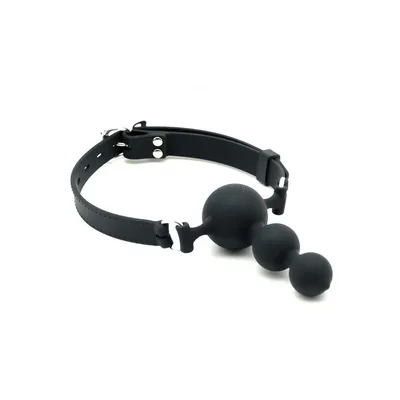 Rimba Mouth Gag Triple Balls Morso BDSM Silicone Nero Regolabile con 3 Sfere