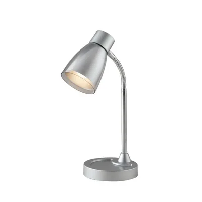 Lampada da tavolo argento in metallo e plastica, diffusore orientabile, 1 luce E14, 13.5x36cm