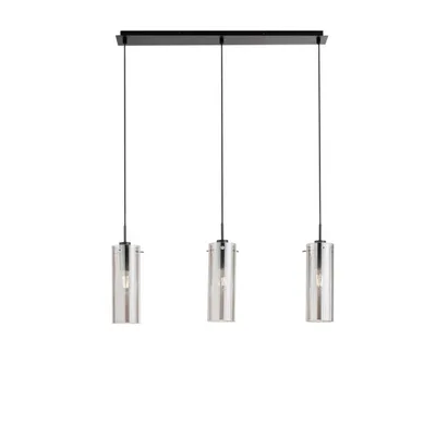 Sospensione lineare nera in vetro, 3 diffusori, stile contemporaneo, 150x79cm
