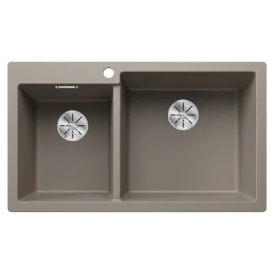 Blanco Lavello due vasche (vasca grande dx) PLEON 9 Platinum 5523064 finitura tartufo da 86x50 cm - Sopratop