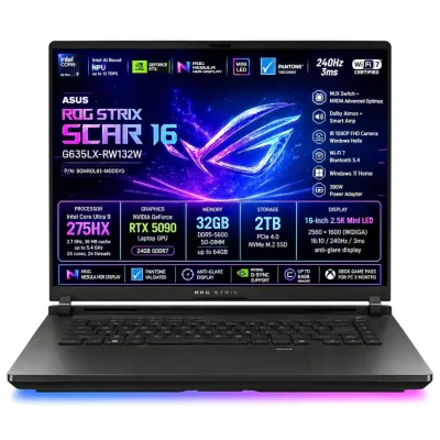 ASUS ROG Strix SCAR 16 G635LX-RW132W Intel Core Ultra 9 275HX Intel AI Boost NPU 32GB NVIDIA GeForce RTX 5090 SSD 2TB 16'' 2.5K WQXGA Win11 Home