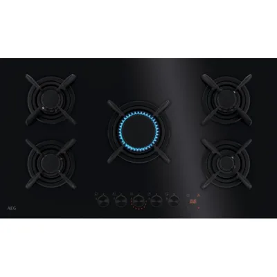 PRONTA CONSEGNA - AEG Piano cottura a gas FlameLight HKB 95453 NB finitura vetro nero da 88 cm