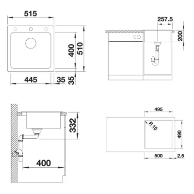 Blanco | Lavello una vasca NAYA 5 1527127 finitura soft white da 51.5x51 cm - Sopratop