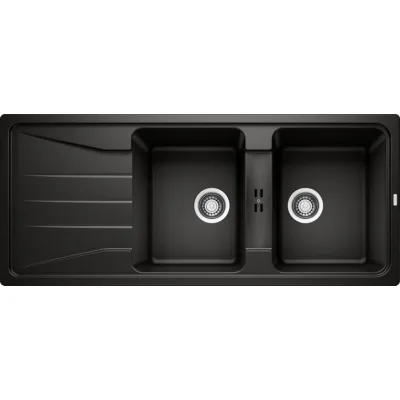 Blanco Lavello due vasche con gocciolatoio SONA 8 S 1525979 finitura nero da 116x50 cm - Sopratop
