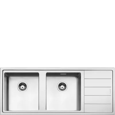 Smeg S Lavello due vasche con gocciolatoio dx LFT116D finitura acciaio inox da 117x51 cm - Filotop/Flat - IN PROMOZIONE FINO AL 6/07