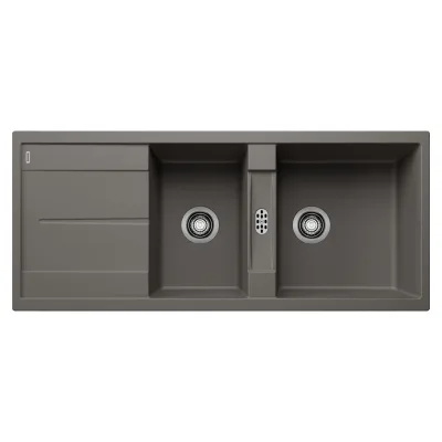 Blanco Lavello due vasche con gocciolatoio METRA 8 S 1527303 finitura grigio vulcano da 116x50 cm - Sopratop