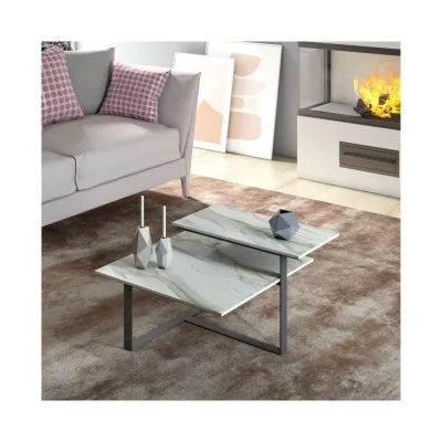Maconi Tavolino Scacco matto 1071 con doppio piano in gres da 70 cm e h. 38 cm serie Coffee Table collection