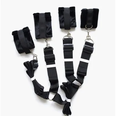 Bondage set blocco anche per il letto manette cavigliere peluche nero regolabile ideale per BDSM e fetish