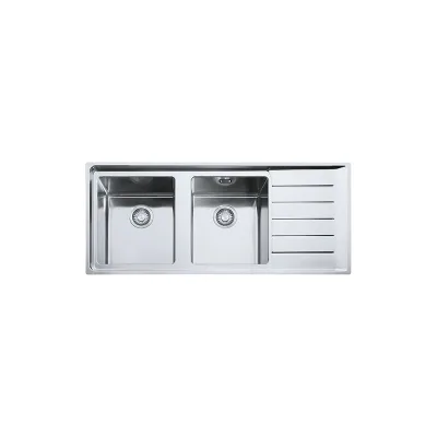 Franke: Lavello due vasche con gocciolatoio a destra Neptune Plus NPX 621 101.0068.377 finitura inox satinato da 116x51 cm