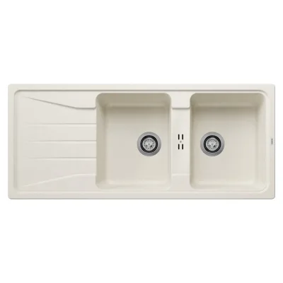 Blanco Lavello due vasche con gocciolatoio SONA 8 S 1527156 finitura soft white da 116x50 cm - Sopratop