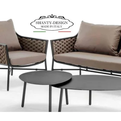 SALOTTINO DA GIARDINO SHABBY con divano e poltrone impilabili da esterno ROMA 1