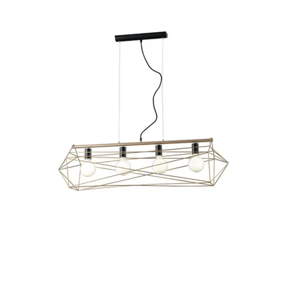Lampadario a sospensione geometrico in metallo nero e oro, 4 luci E27, 106x150cm