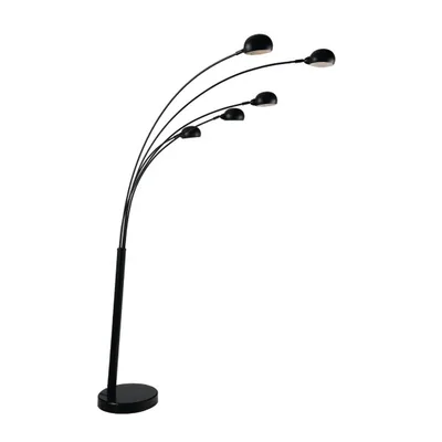 Piantana in metallo nero con punti luce orientabili, base in marmo, 5 luci E14, 108x219cm