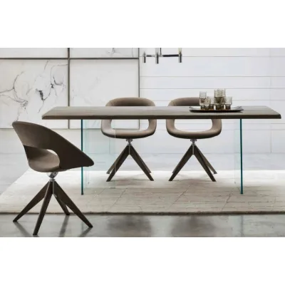 Maronese Acf Tavolo fisso CLEO con struttura in vetro e piano in legno da L.180 cm