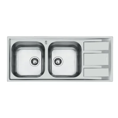 Foster Lavello due vasche con gocciolatoio a destra 1972 062 finitura acciaio inox da 116x50 cm