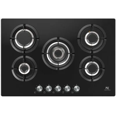 Master Kitchen Piano cottura a gas MKHG 7541 EDS-FTC BK finitura vetro nero da 75 cm