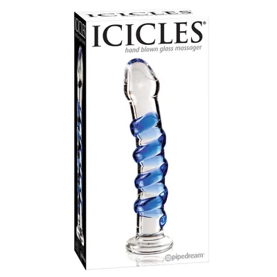 Massaggiatore in vetro Pipedream Icicles No. 5 borosilicato 17,8 cm blu