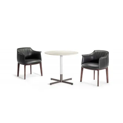 Poltrona Frau Tavolino rotondo Bob Bistrot con struttura in acciaio e piano a scelta da Ø80 cm e H 72 cm