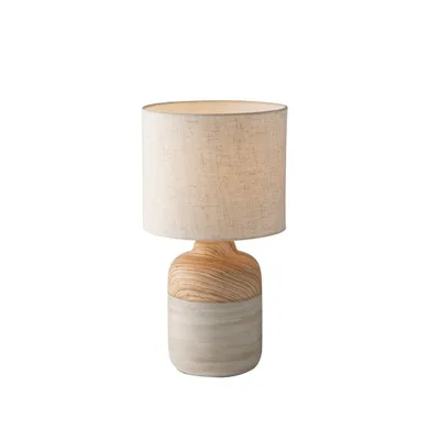 Lampada da tavolo in ceramica e legno con paralume in tessuto, 1 luce E27, 22x41cm