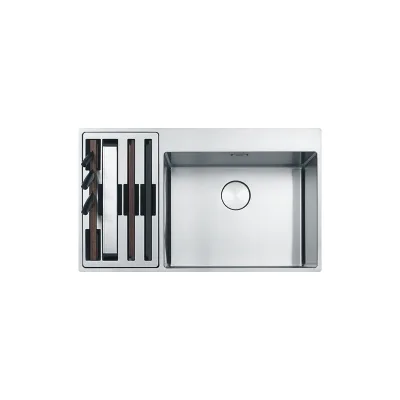 Franke: Lavello una vasca con vano accessorio a sinistra Box Center BWX 220-54-27 127.0538.260 finitura inox satinato da 86x5