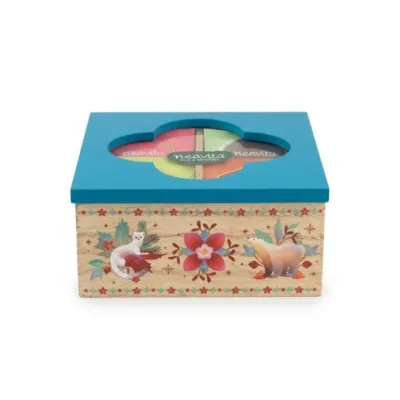 NEAVITA COFANETTO DI LEGNO BIO OTTANIO A 4 SCOMPARTI CON 20 TISANE ASSORTITE