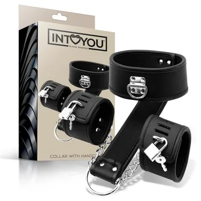Intoyou collare bondage con manette ai polsi imbottite regolabile fetish