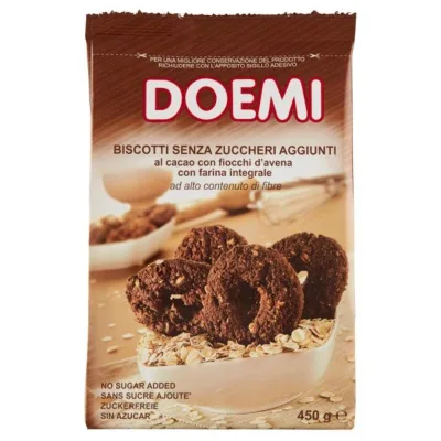 Doemi Biscotti Senza Zuccheri Aggiunti al Cacao con Fiocchi D'avena e Ferina Integrale 450 gr