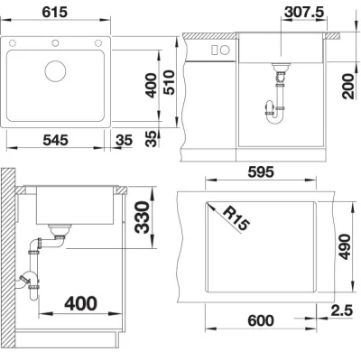 Blanco | Lavello una vasca NAYA 6 1527128 finitura soft white da 61.5x51 cm - Sopratop