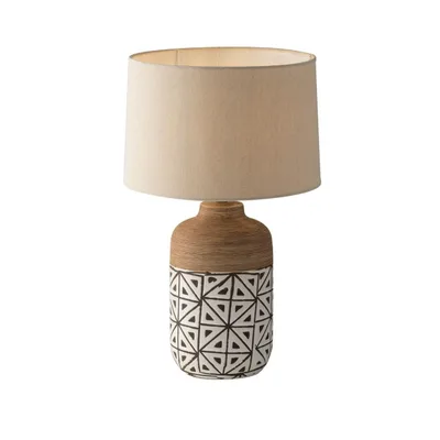 Lampada da tavolo in ceramica marrone con paralume in tessuto, 1 luce E27, 22x41cm