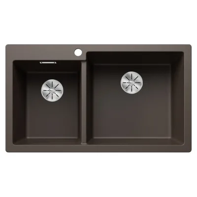 Blanco Lavello due vasche (vasca grande dx) PLEON 9 Platinum 5523066 finitura caffè da 86x50 cm - Sopratop