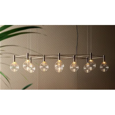 Bonaldo Lampada a sospensione con struttura 10 luci Sofì in metallo ottone brunito e vetro ambrato
