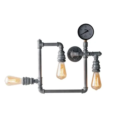 Plafoniera stile industrial zincato in metallo invecchiato, 3 luci E27, 48x44cm