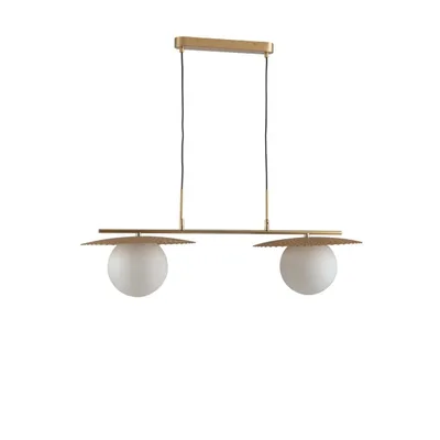 Lampadario a sospensione oro satinato con diffusore in vetro bianco opale, lampadine E27, 146.2x97cm